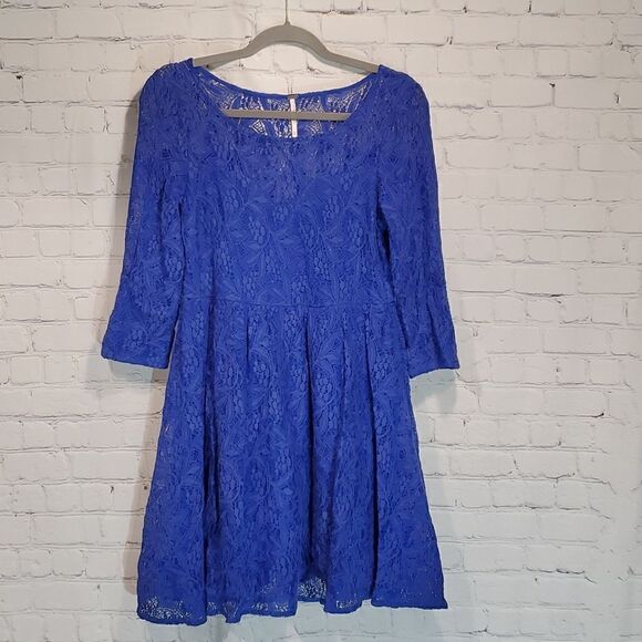 Free People blue lace Shake it Up fit and flare dress size S - Picture 1 of 10